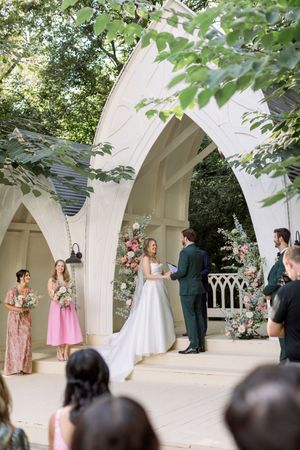 bride and groom saying vows during ceremony at The Wildflower 301 Wedding Venue wedding in greensboro, georgia