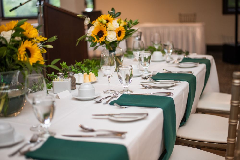 Head table centerpieces tablescape wedding decor at Stratford Country Club