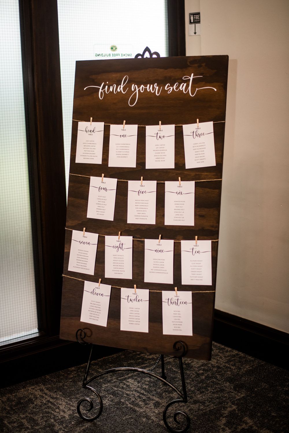 Find your seat seating chart wedding decor at Stratford Country Club