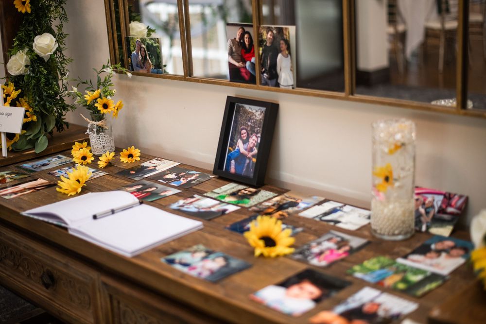 Welcome table wedding decor at Stratford Country Club
