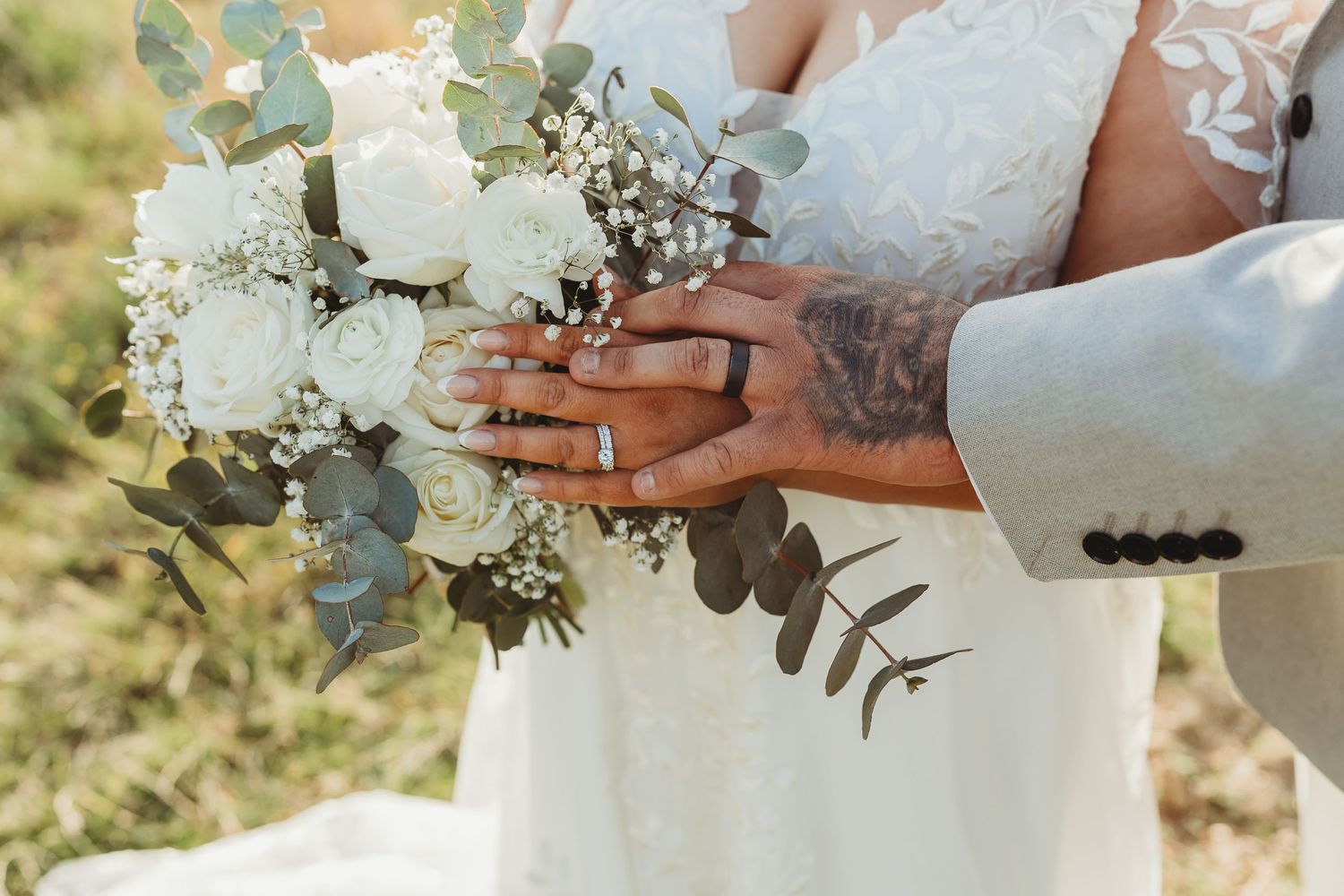 Close up image of Bride bouquet and couple rings from bridal portrait session at Yarramalong Valley Farmstay