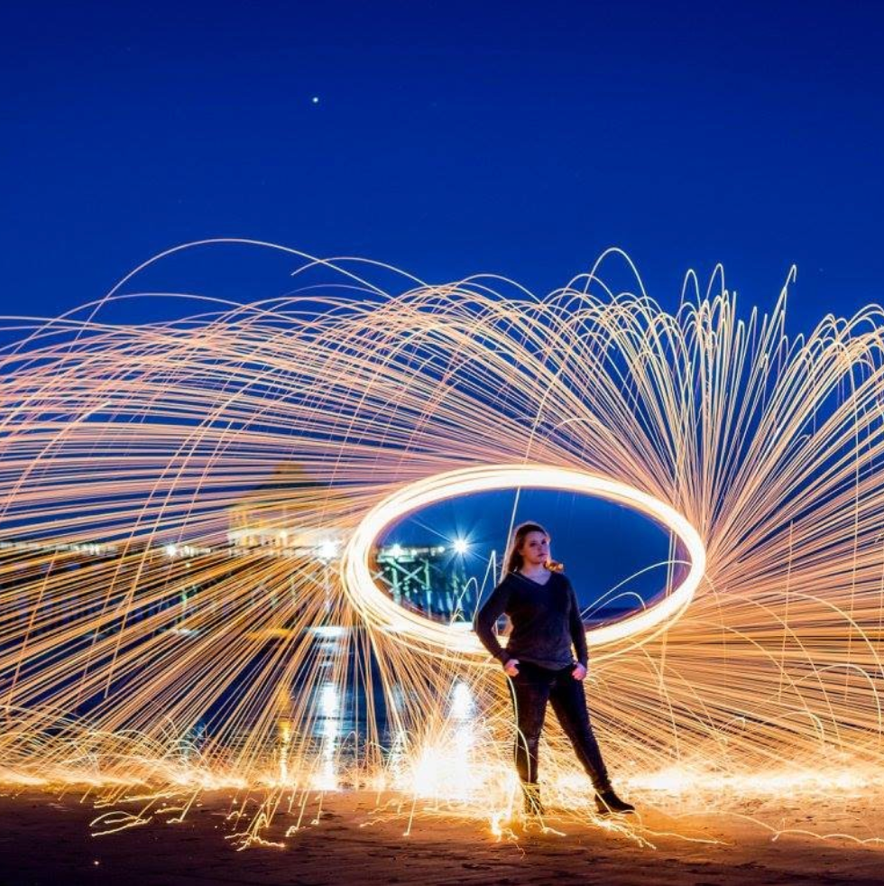 Riverfront fireworks spiral photo