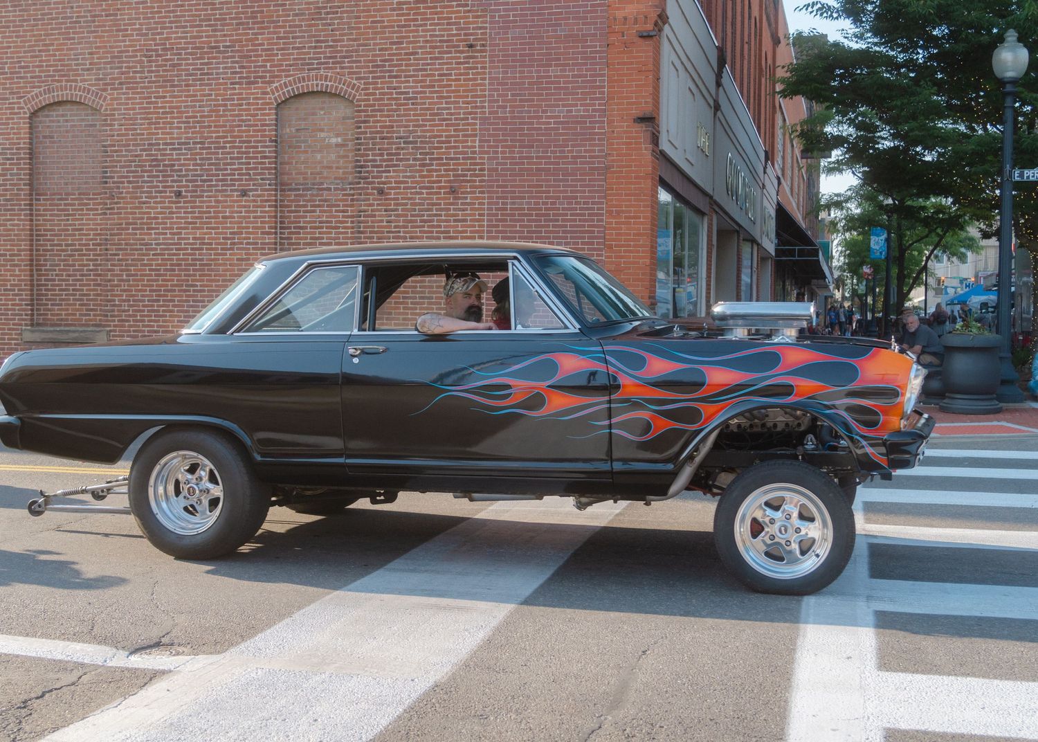 Vintage car with flames