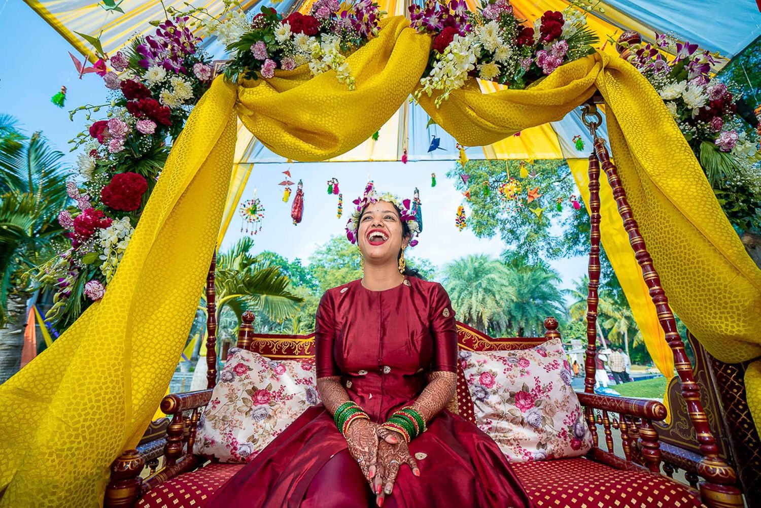 hyderabad bride enjoying her function while brown bride wedding photographer captures this candid moment