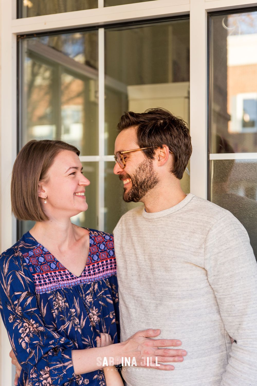 Couple gazing at each other in Matthews, NC
