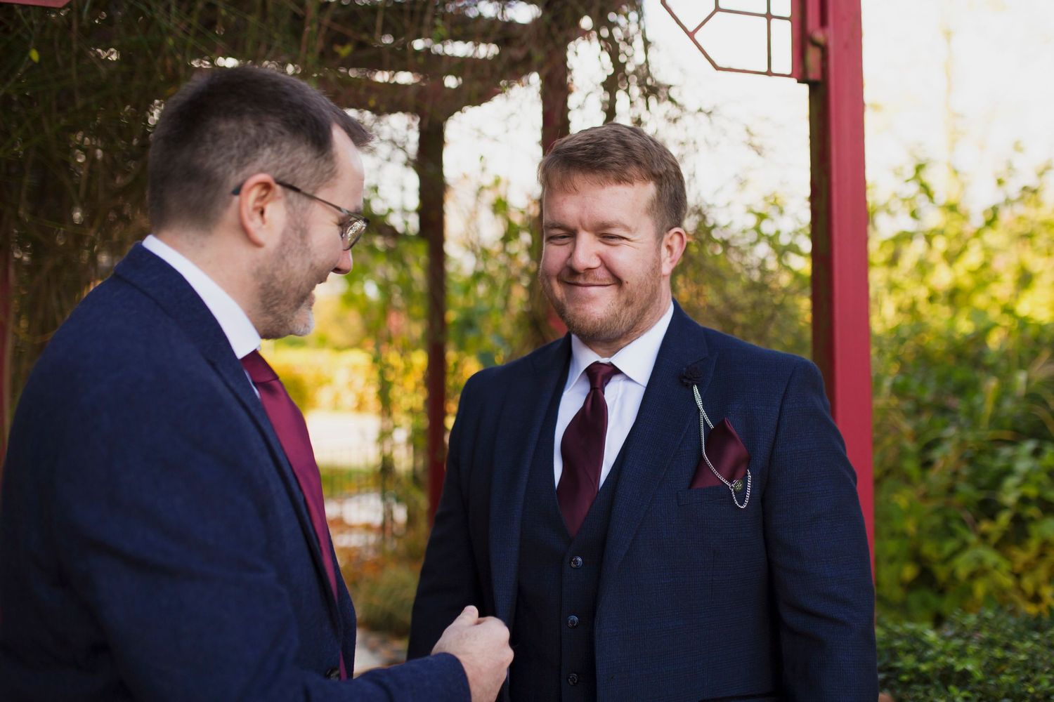 Groom and best men outside Runcorn Town Hall, Cheshire