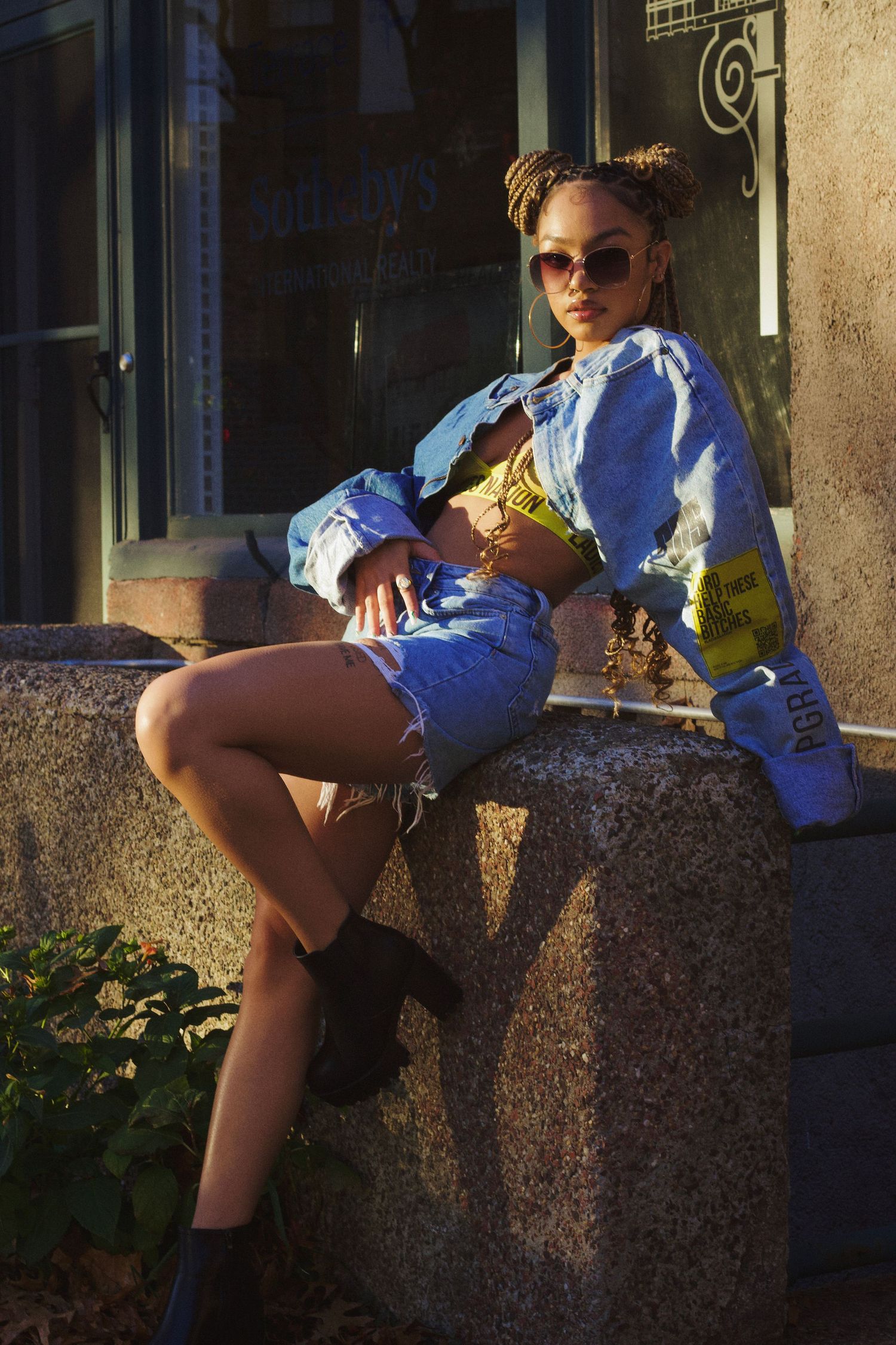 Singer/songwriter Juani modeling new fashion for streetwear brand Ladies Nation.