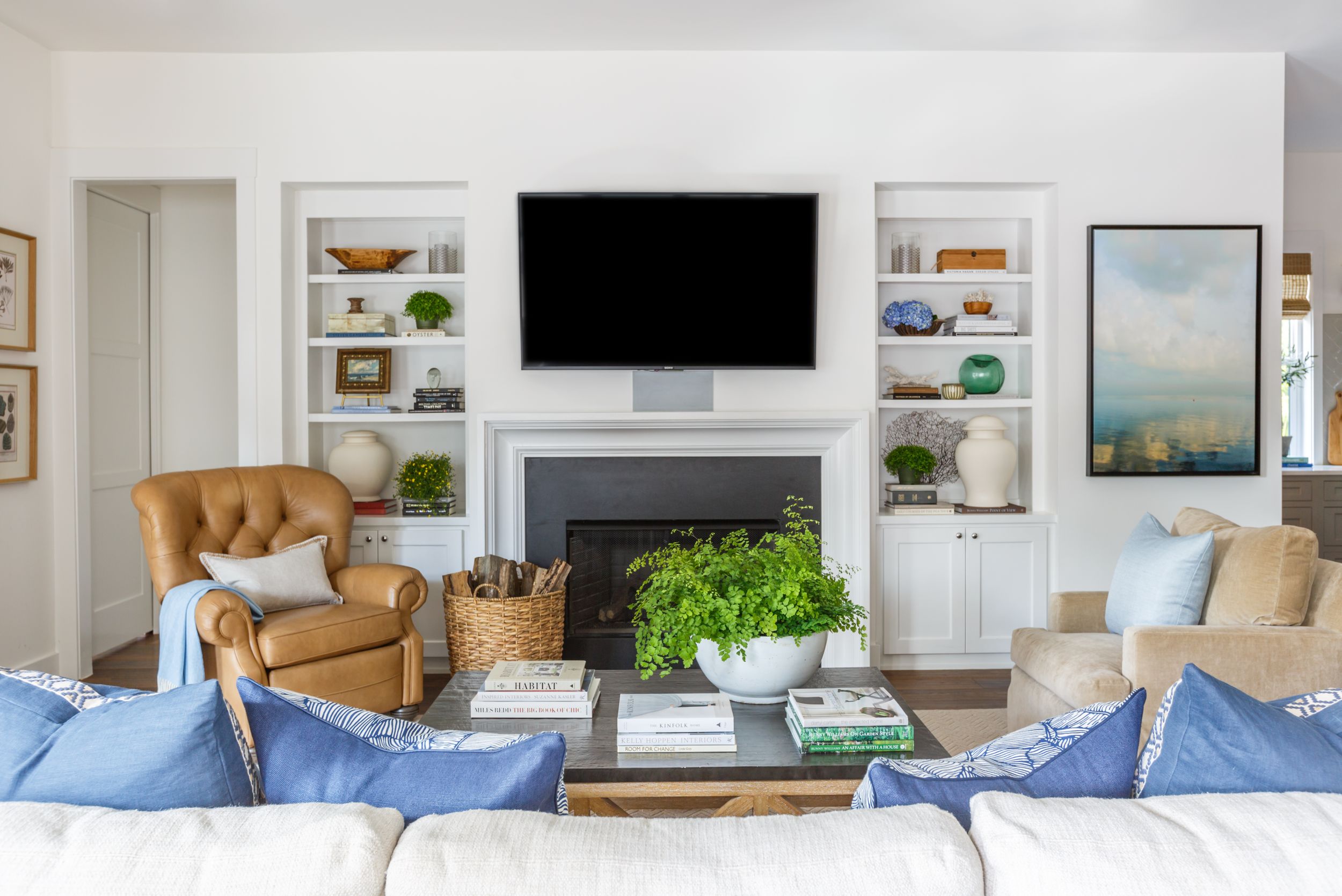Updated traditional living room with Lee Industries furniture.