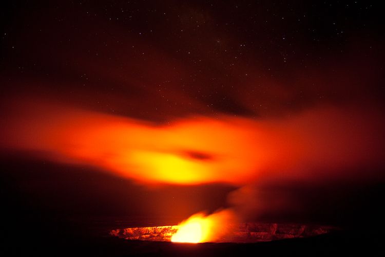 Milky Way over Halemaumau Crater, Hawaii Volcanoes National Park, Big Island, Hawaii Night Stars Lava