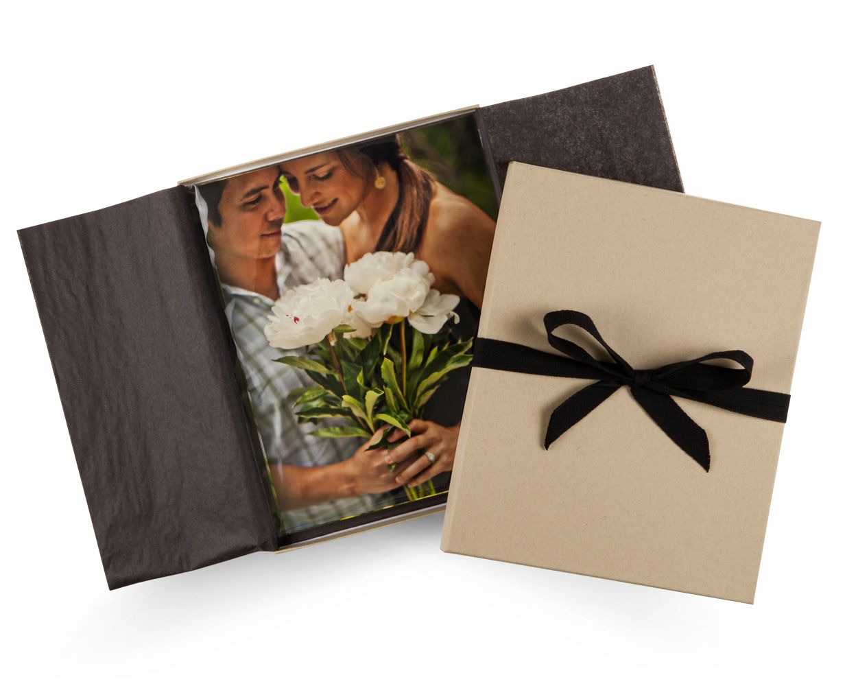 printed images in a gift box with a bow