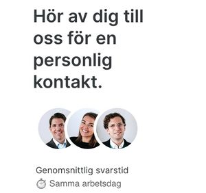 Three professional headshots of smiling team members with text about personal contact.