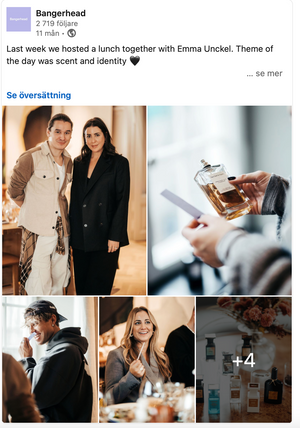 Collection of lifestyle photos showing business meetings and perfume sampling at a professional event. Bangerhead, Ett Hem Stockholm