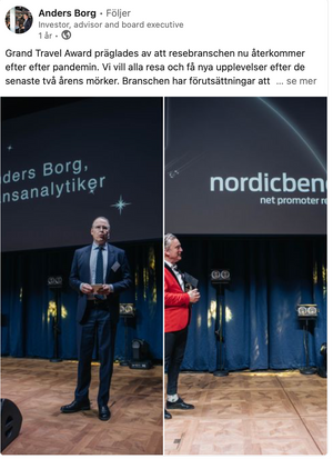 Event photos showing speakers on stage at the Grand Travel Award with Nordicben branding.