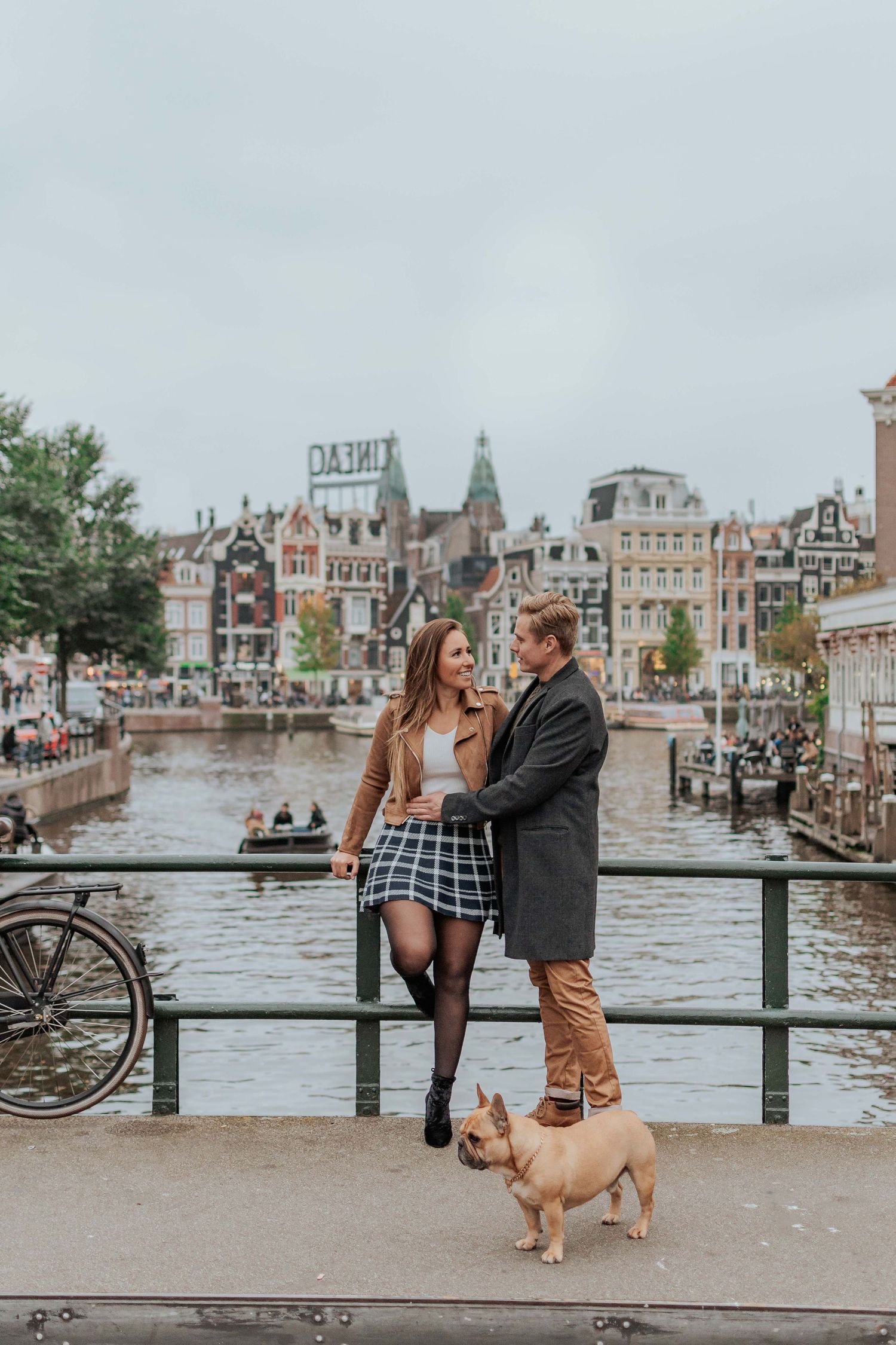 Couple and Dog love story in Amsterdam during engagement photoshoot