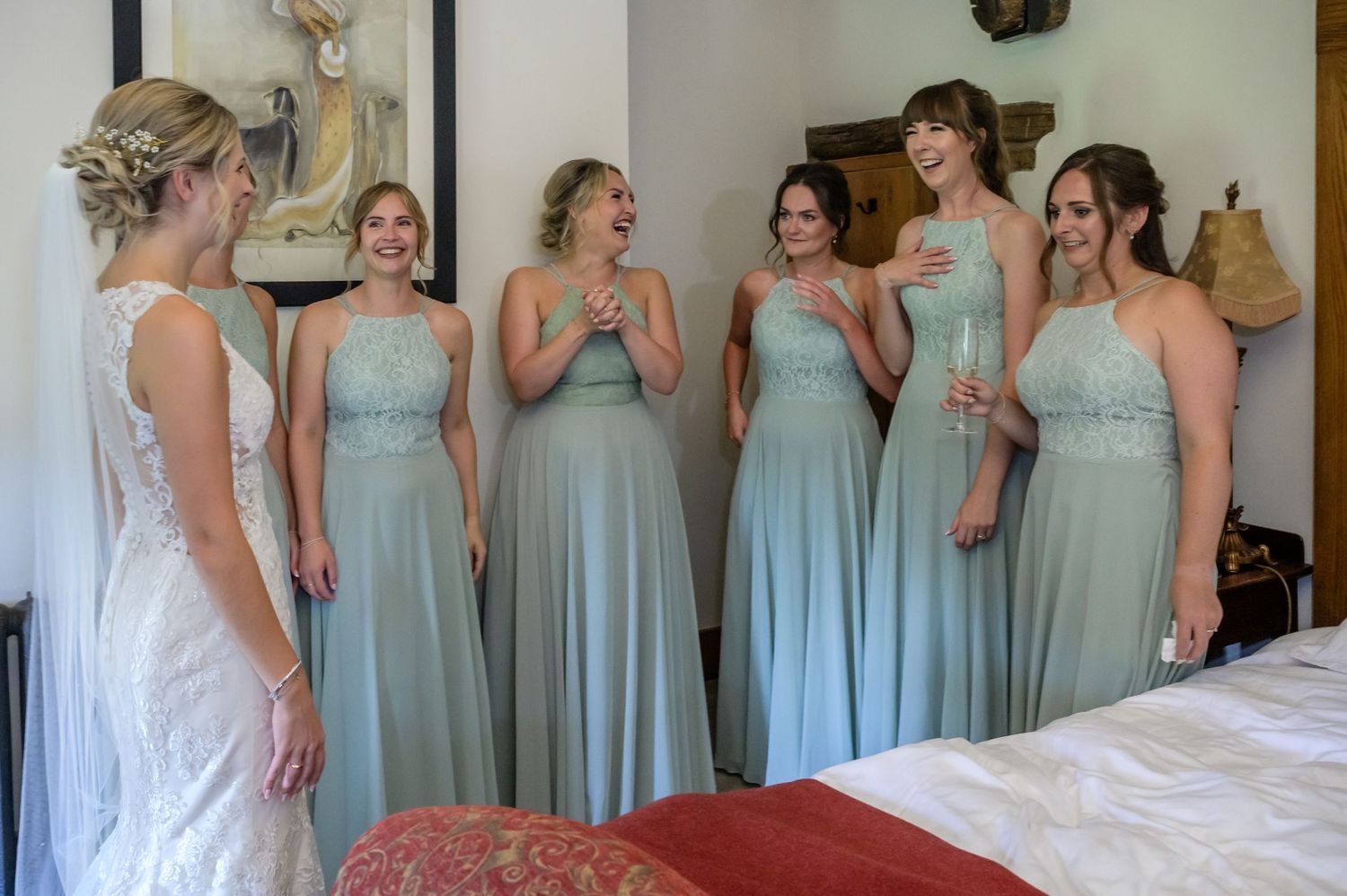 First look for bridesmaids at New House Farm