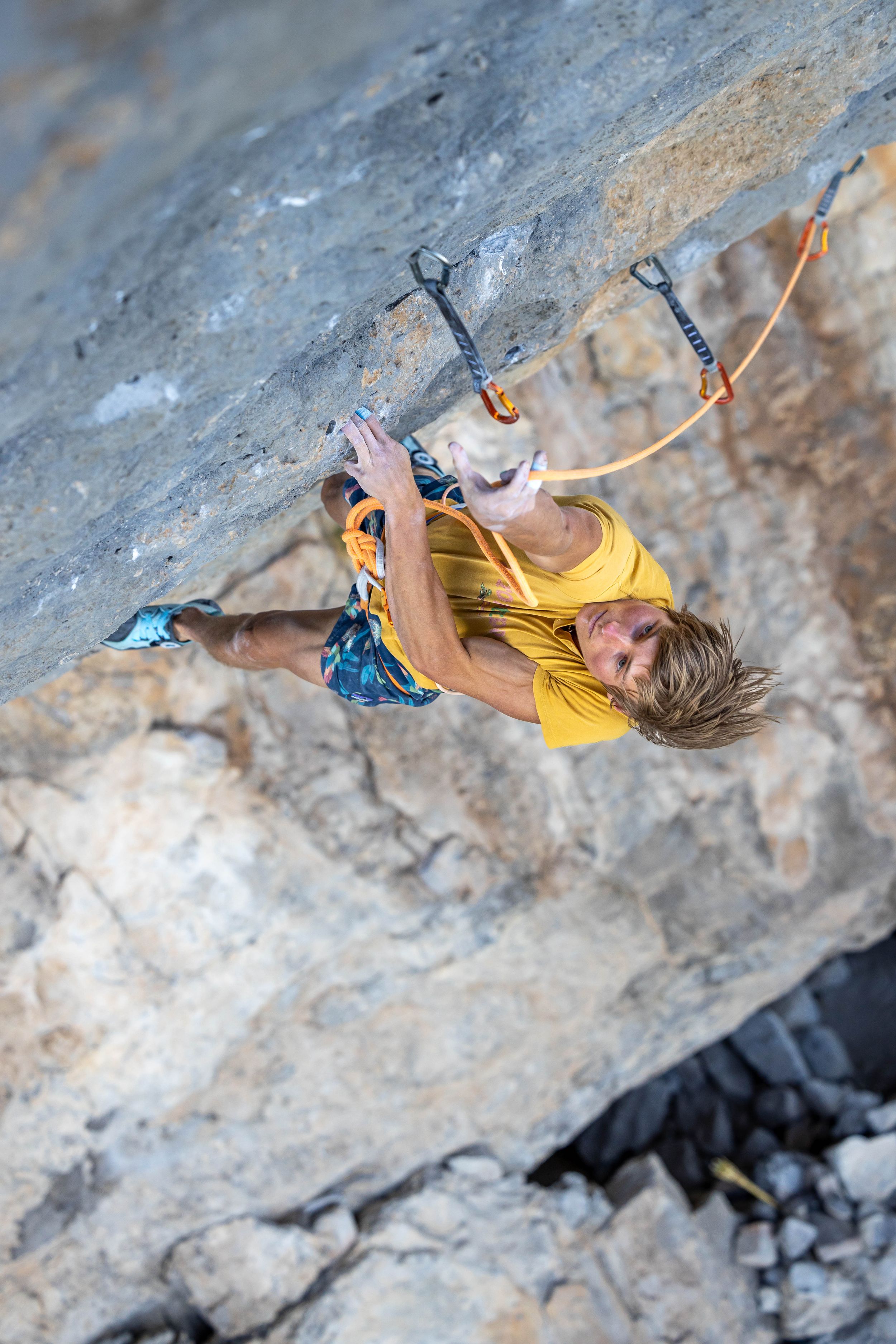 German climber Alex Megos climbing Ratstaman Vibrations in Céüse, France - photo Jan Virt