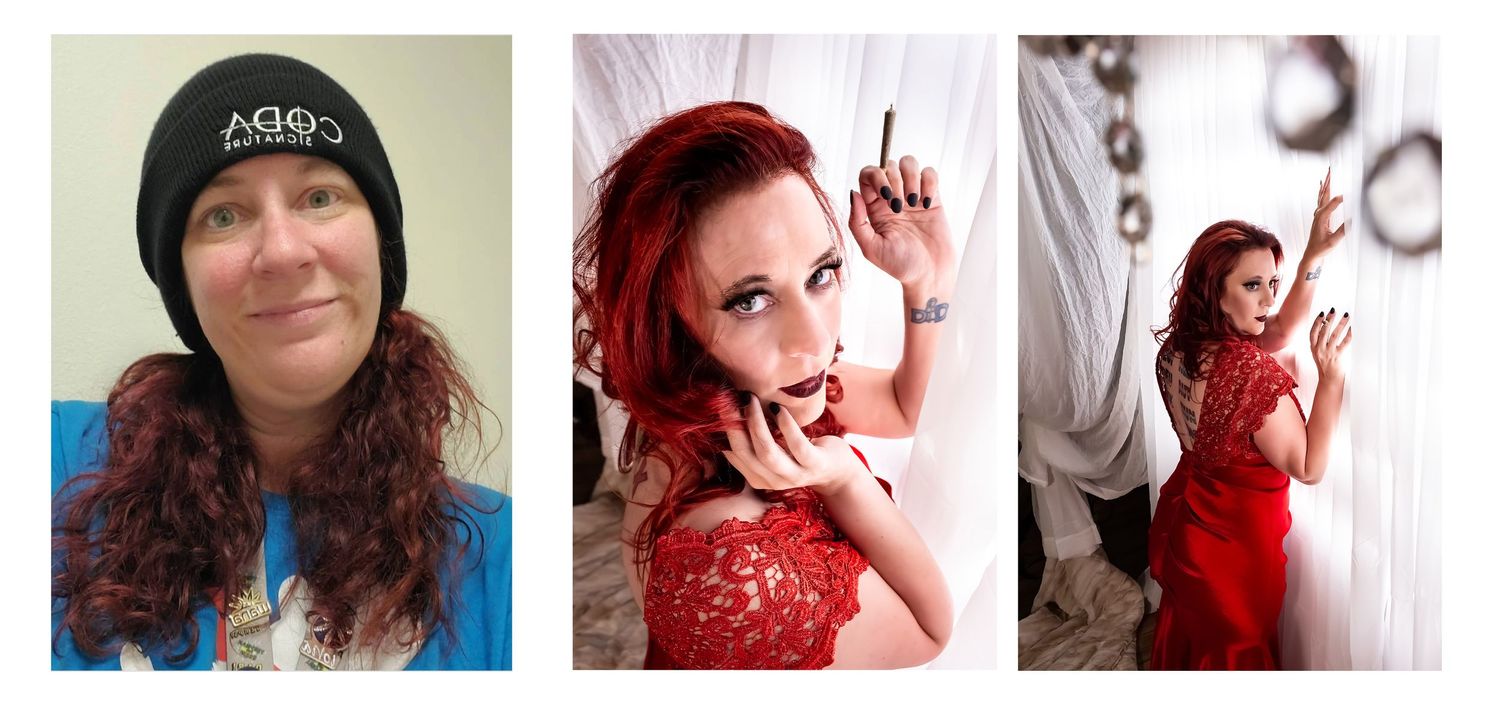 Before and After pics of a red headed woman during a Boudoir Photo Shoot in Colorado Springs