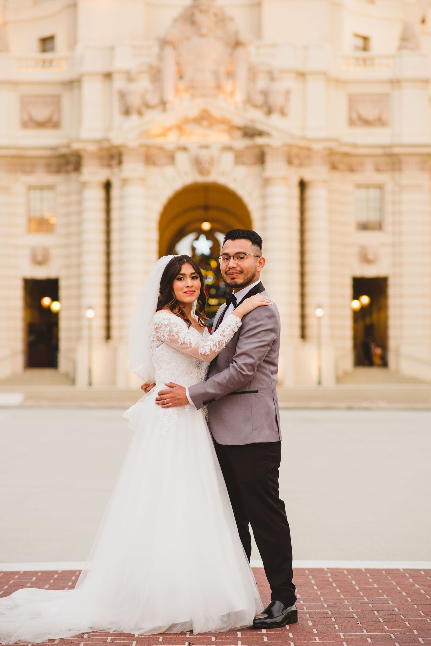 A newlywed couple takes their wedding photos in Los Angeles, CA.
