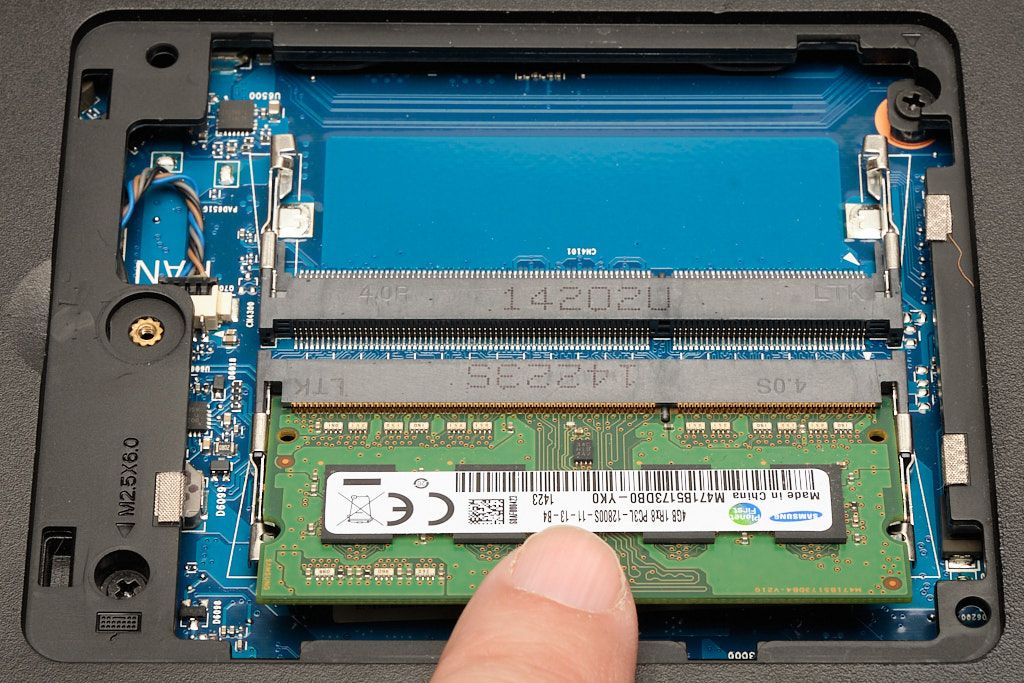 Inserting a typical laptop memory module