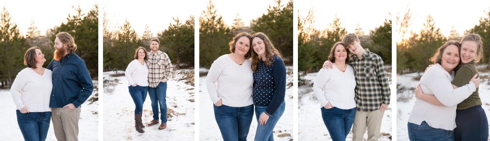 Winter Extended Family Session in field of evergreens by Bartlesville family photographer kristi bray Photography