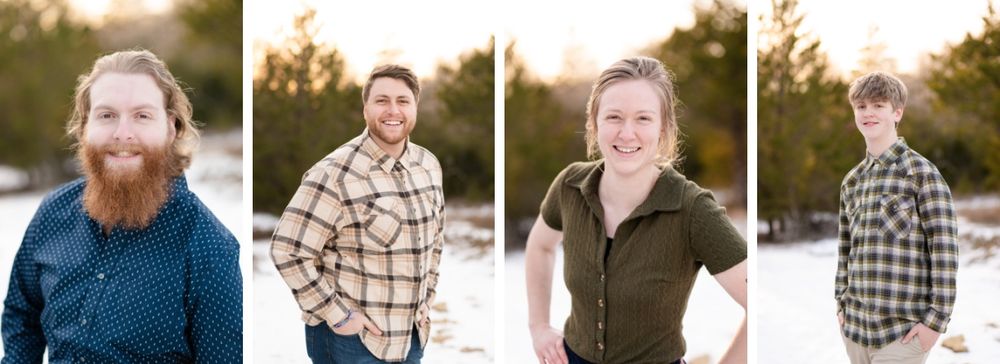 Winter Extended Family Session in field of evergreens by Bartlesville family photographer kristi bray Photography