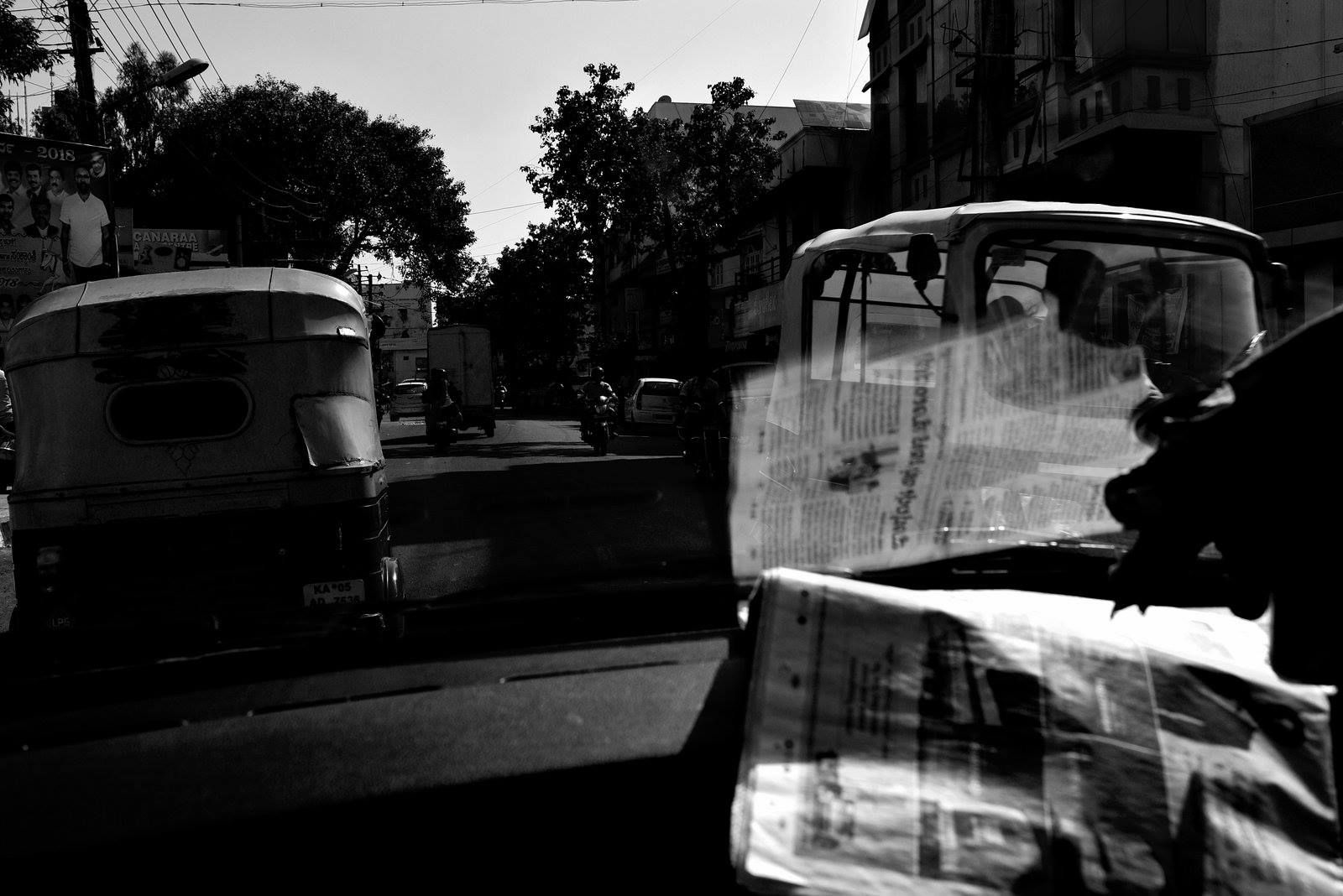 Inside of a taxi in Bangalore, India