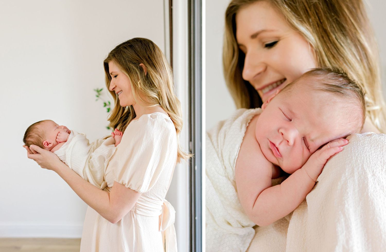 Ethereal newborn photography in soft natural light with minimalist background.