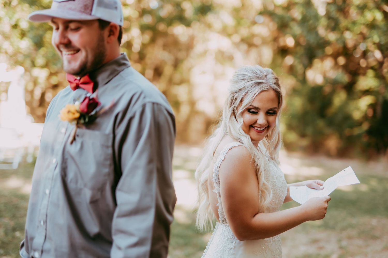 Kansas city wedding photographer. First look Fall backyard wedding.