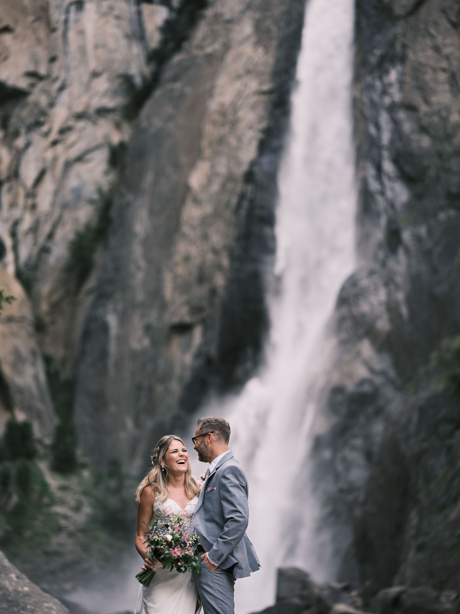 Bride and Groom in front of Yosemite Falls
