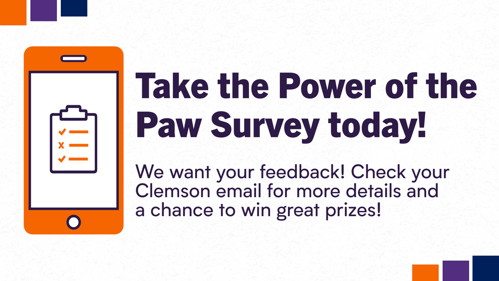 Orange mobile phone graphic promoting Paw Survey with feedback request and prize opportunity.