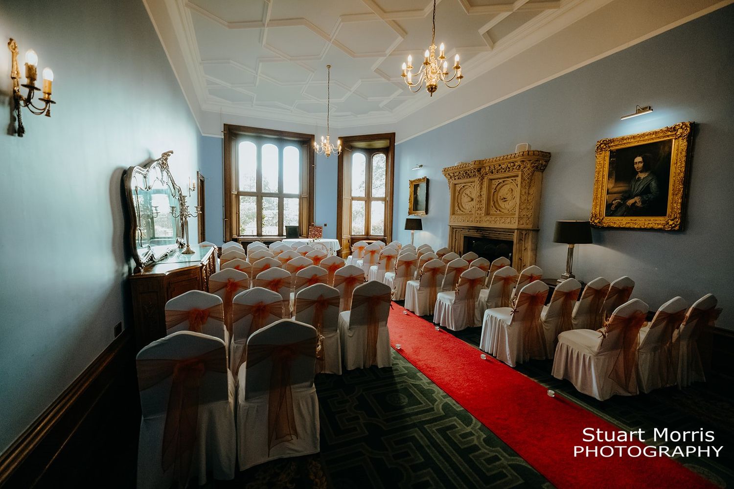 empty wedding ceremony room at Ruthin castle. north Wales wedding photographer. Stuart Morris Photography