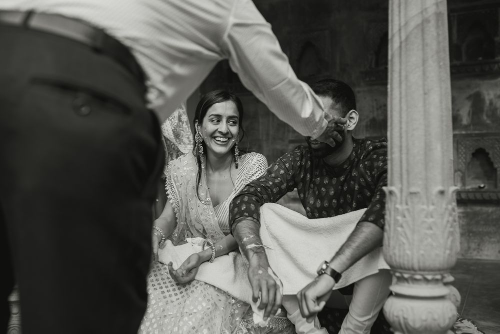 A black and white photograph of a Rajasthani Bride