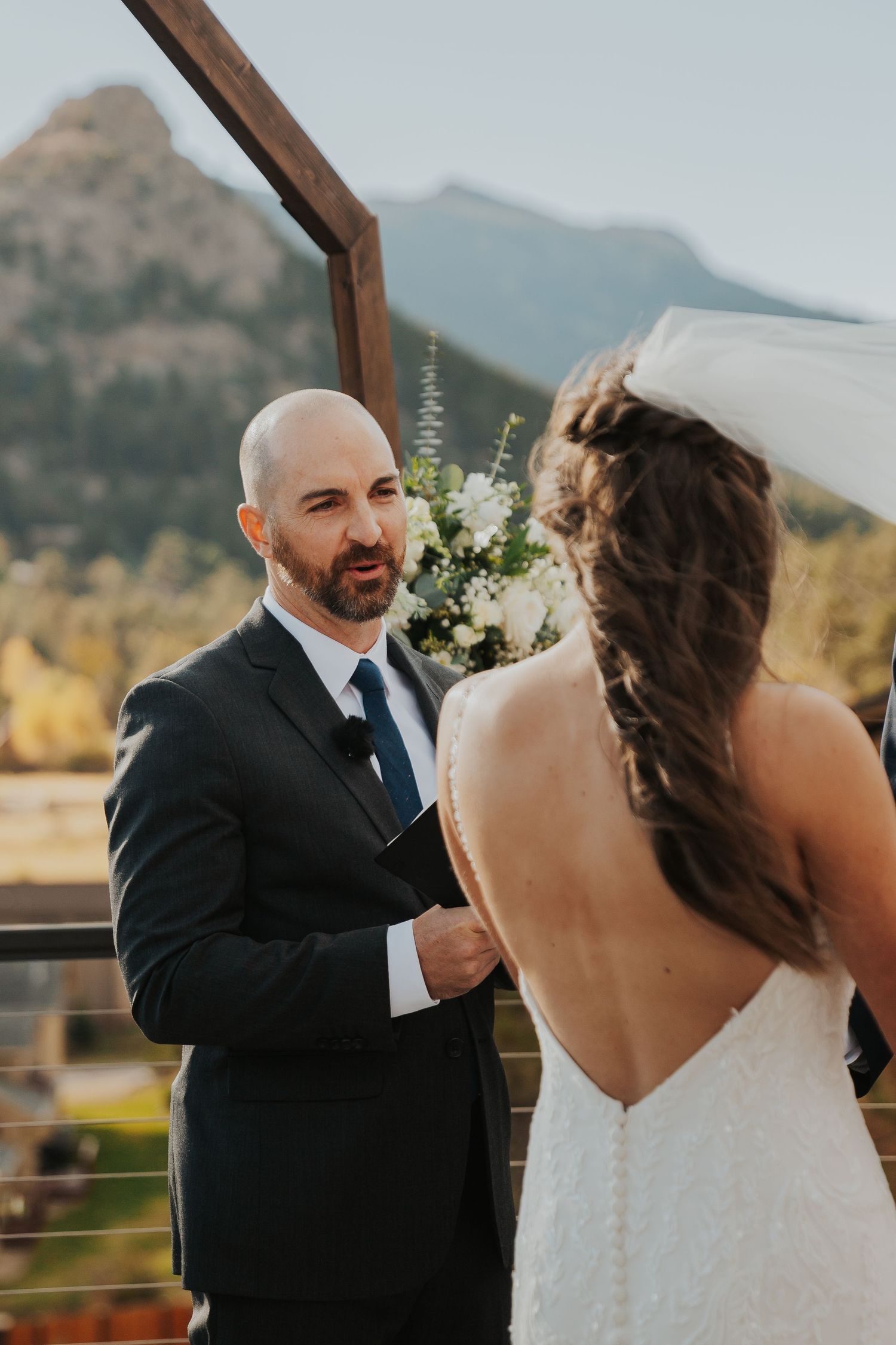 Officiant looking at the bride during the ceremony