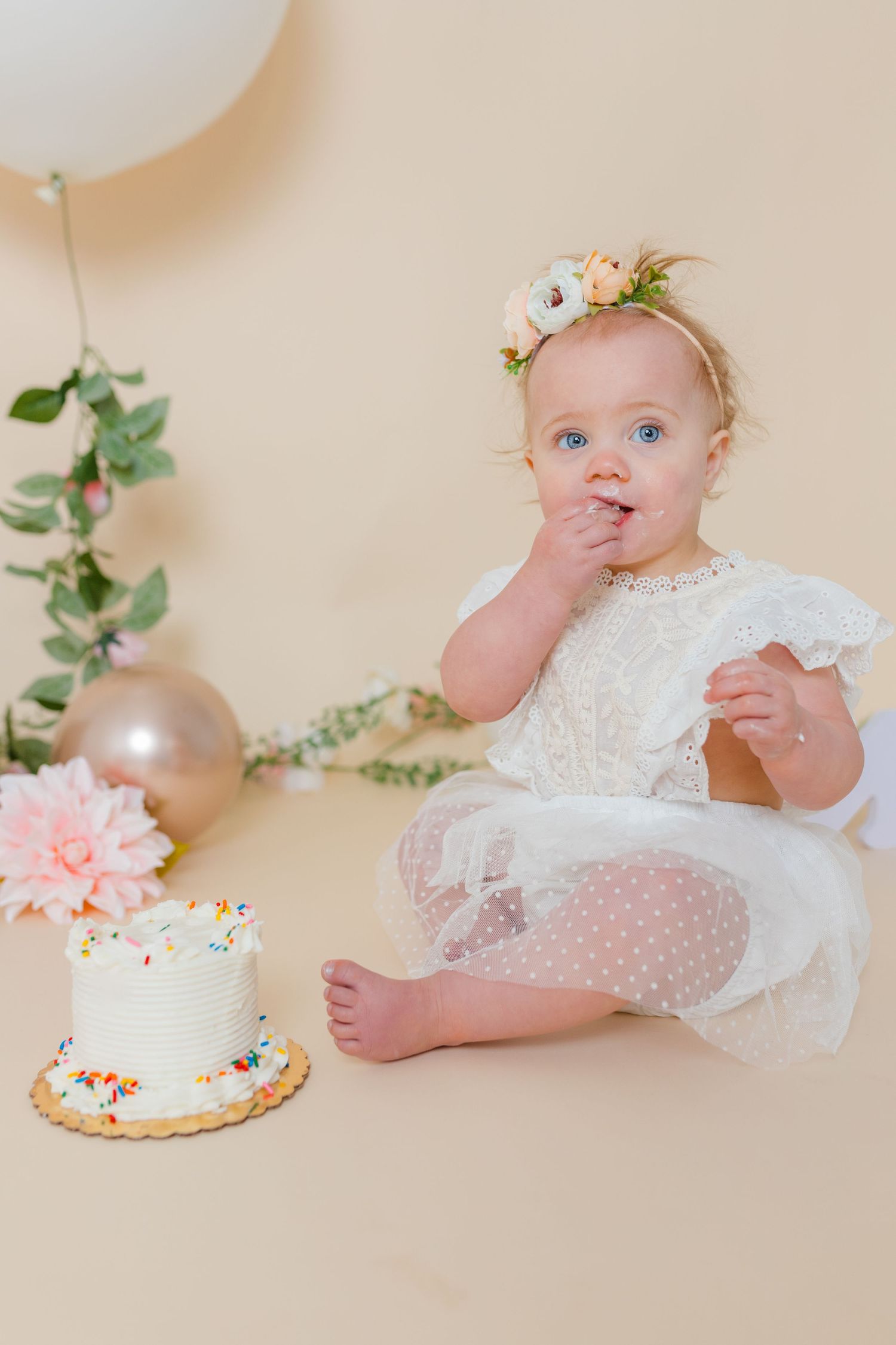 milestone cake smash session in studio In manassas Virginia