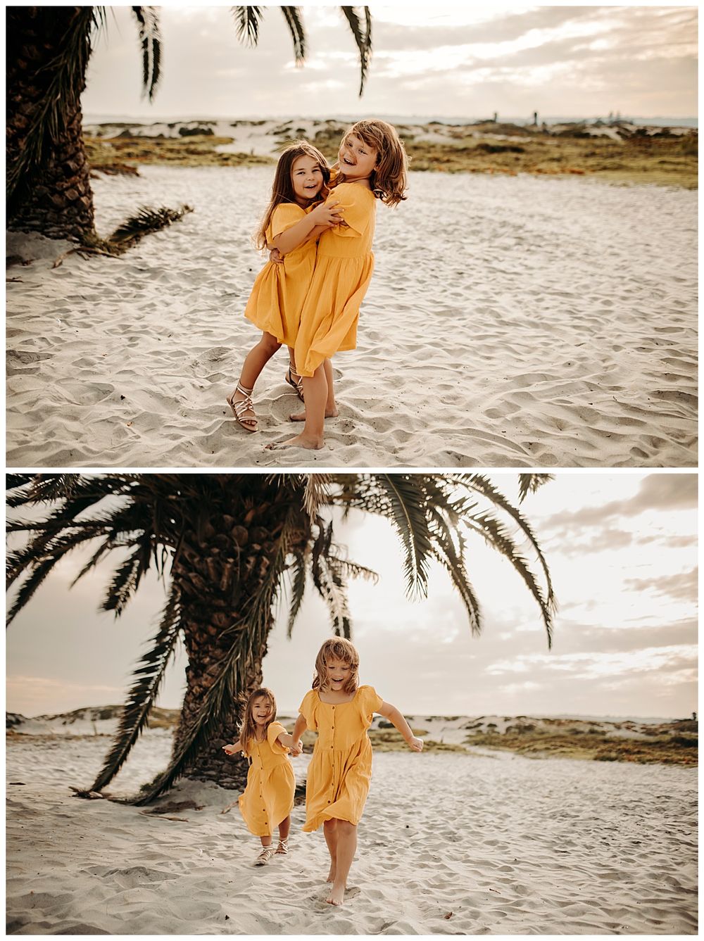 sisters run in the sand during Coronado mini session