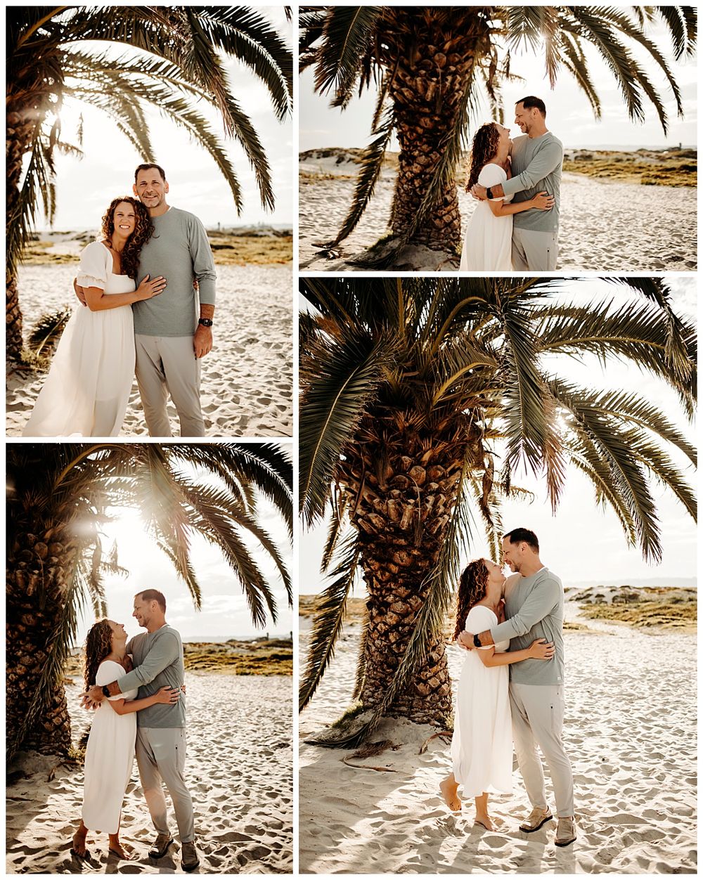 couple hugs each other on beach by San Diego photographer