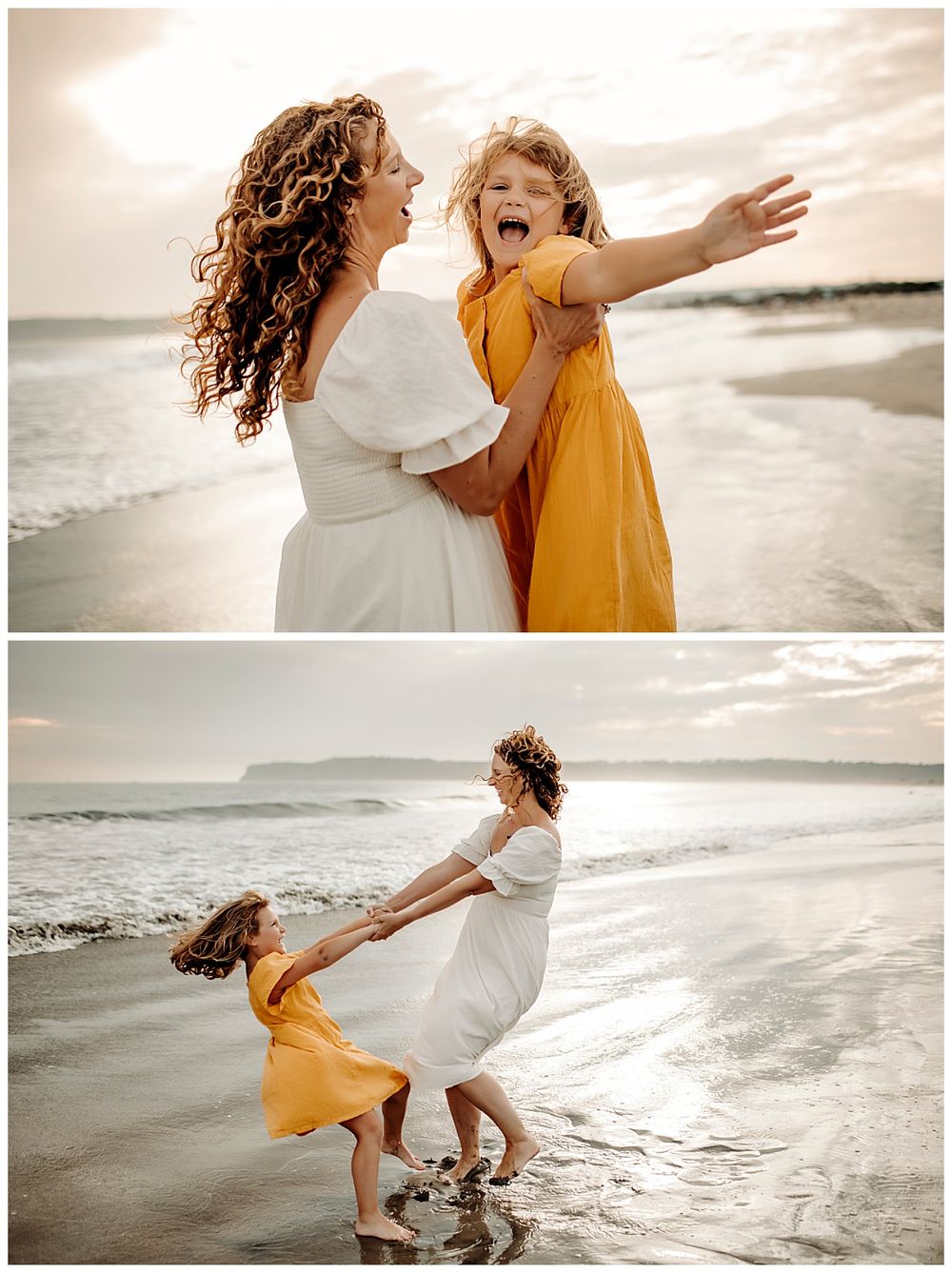 mother spins child in the waves by Danielle Miranda Photography