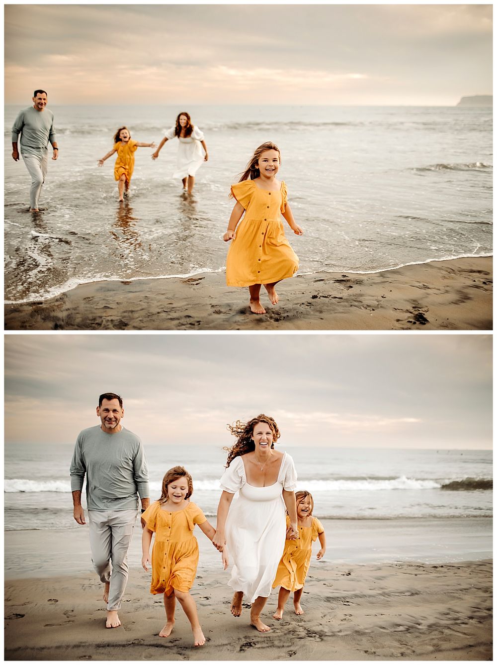 family runs along beach by Danielle Miranda Photography