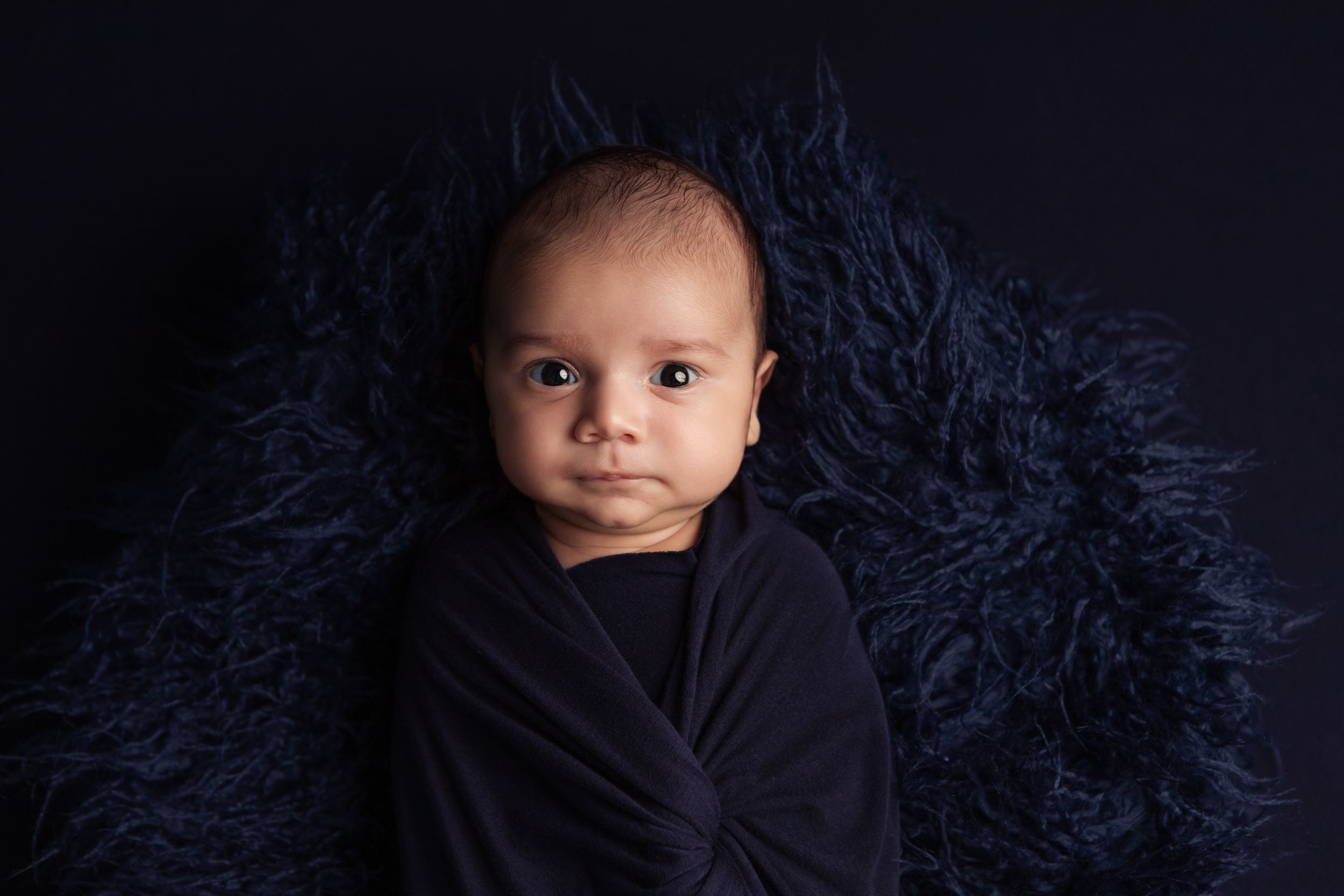 Baby boy wrapped in dark navy blue