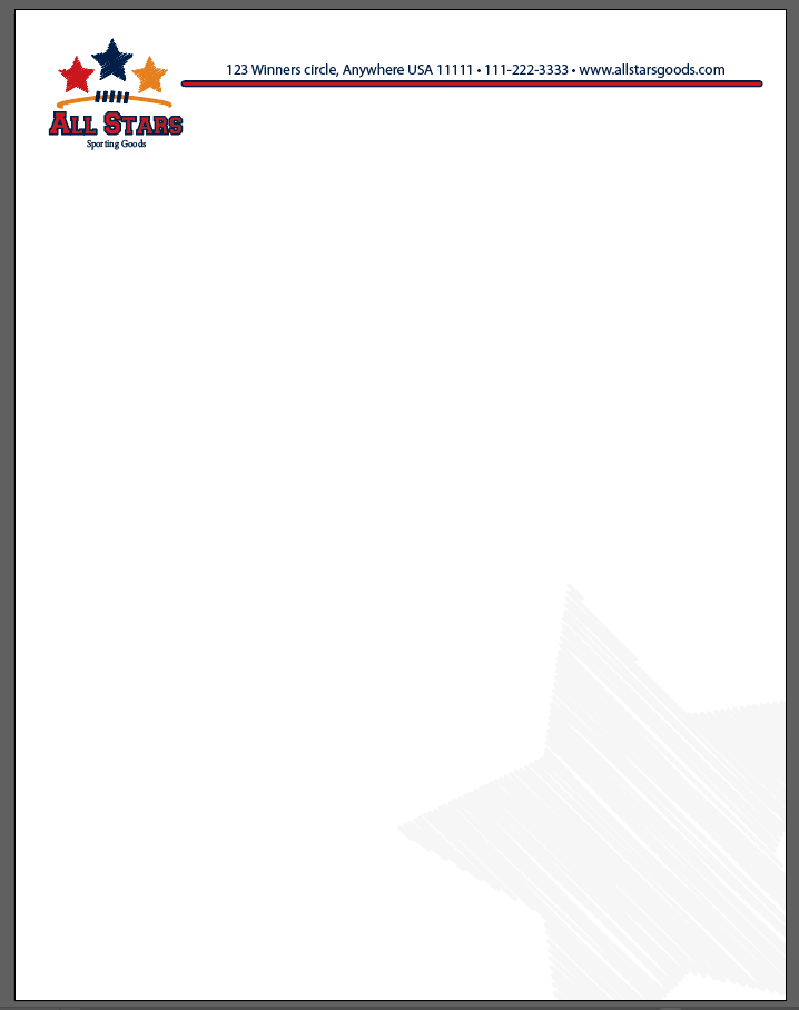 This is a letterhead design for a mock sporting goods company.