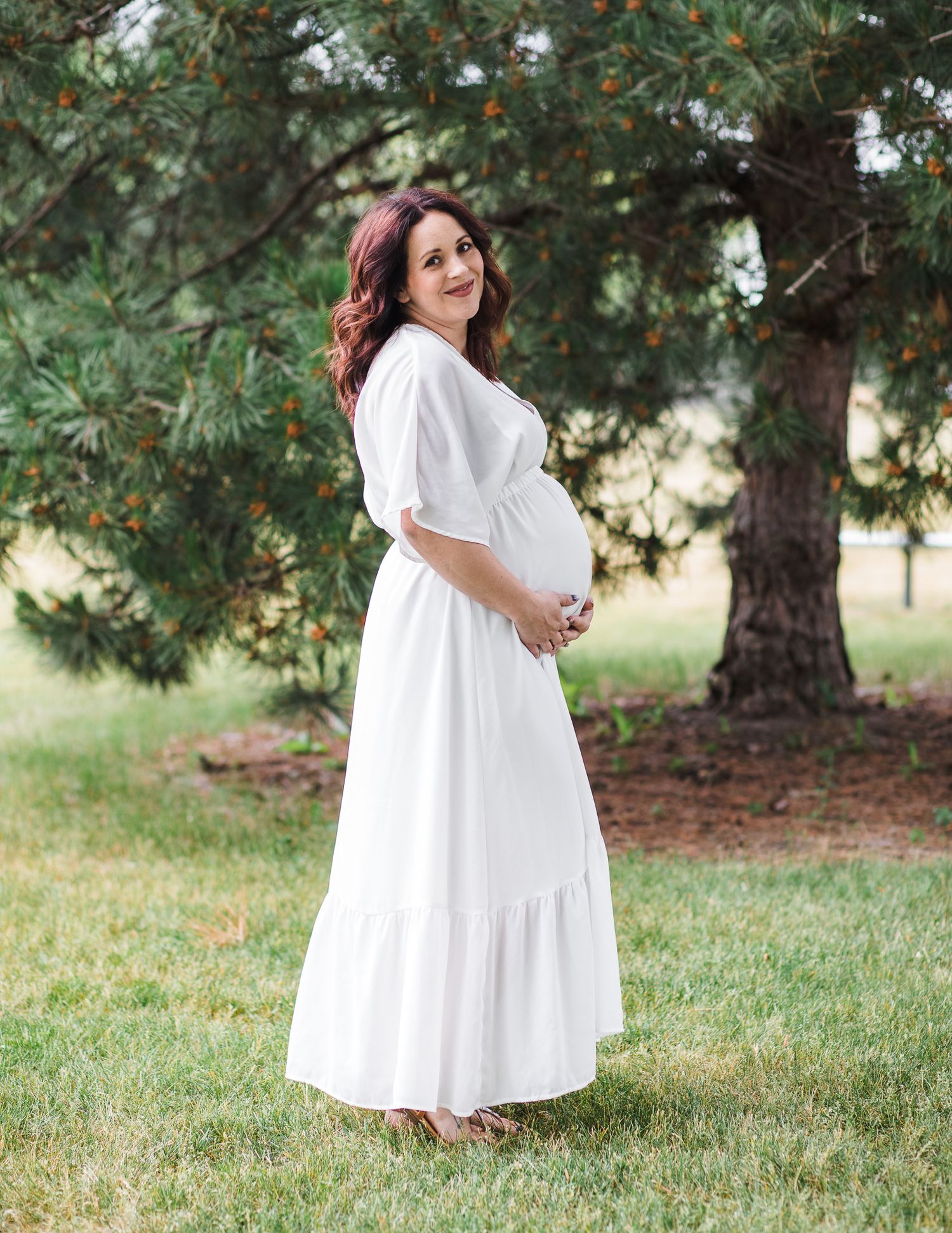 maternity photoshoot with white dress in Hanover Park, IL