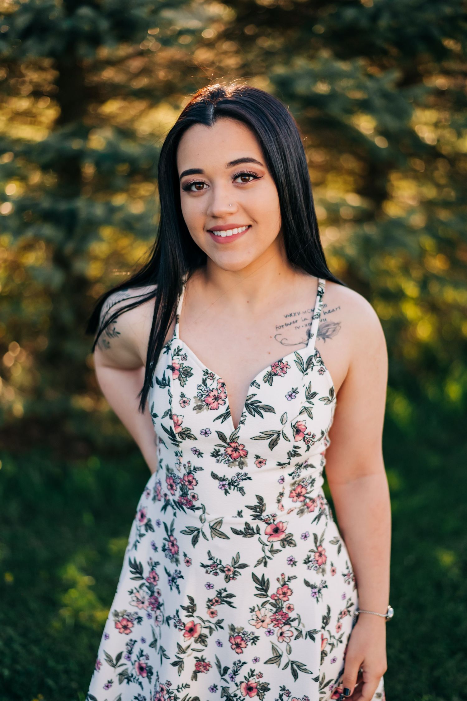 high school senior wearing a white dress