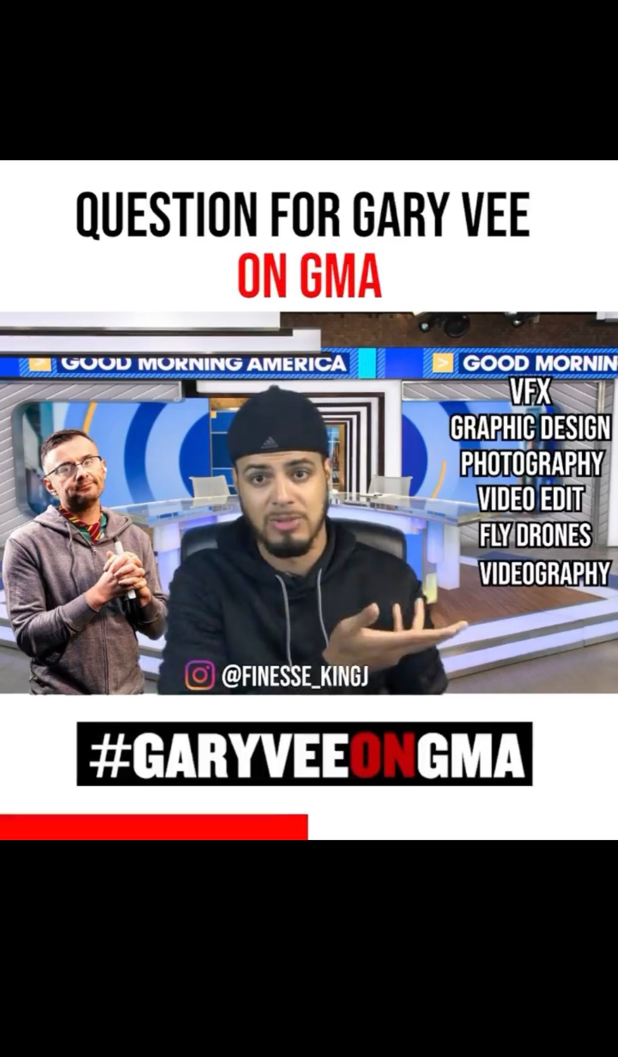 Television broadcast graphics showing social media and professional skill icons.