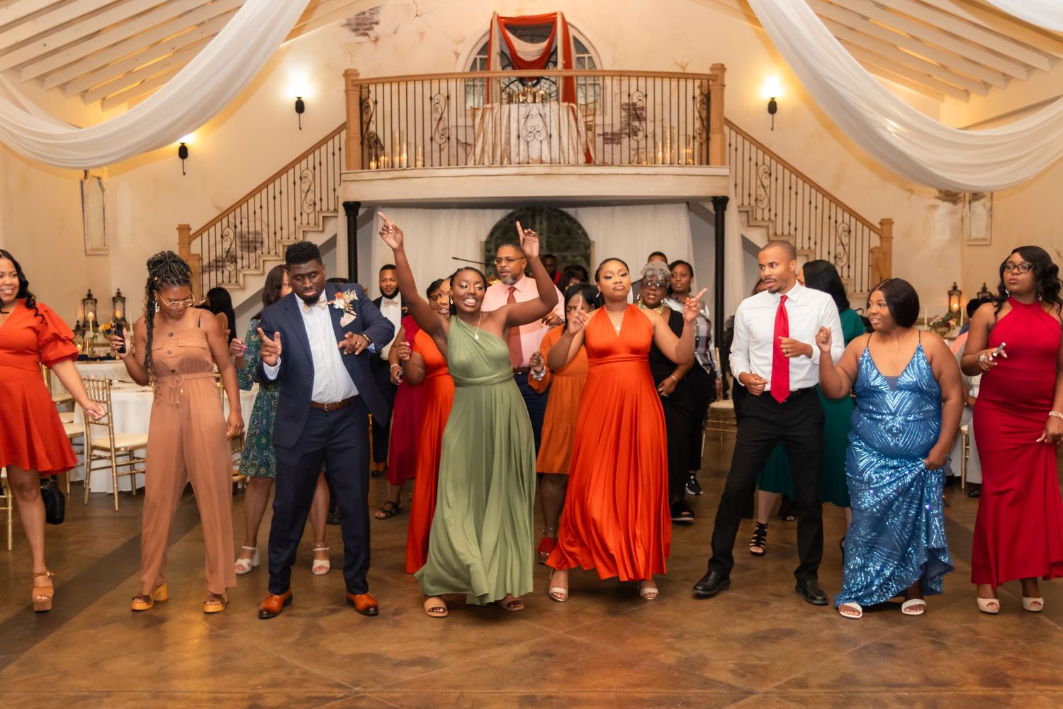 Dancing at wedding reception at Gardens at Bella Sera in Loxley, AL.