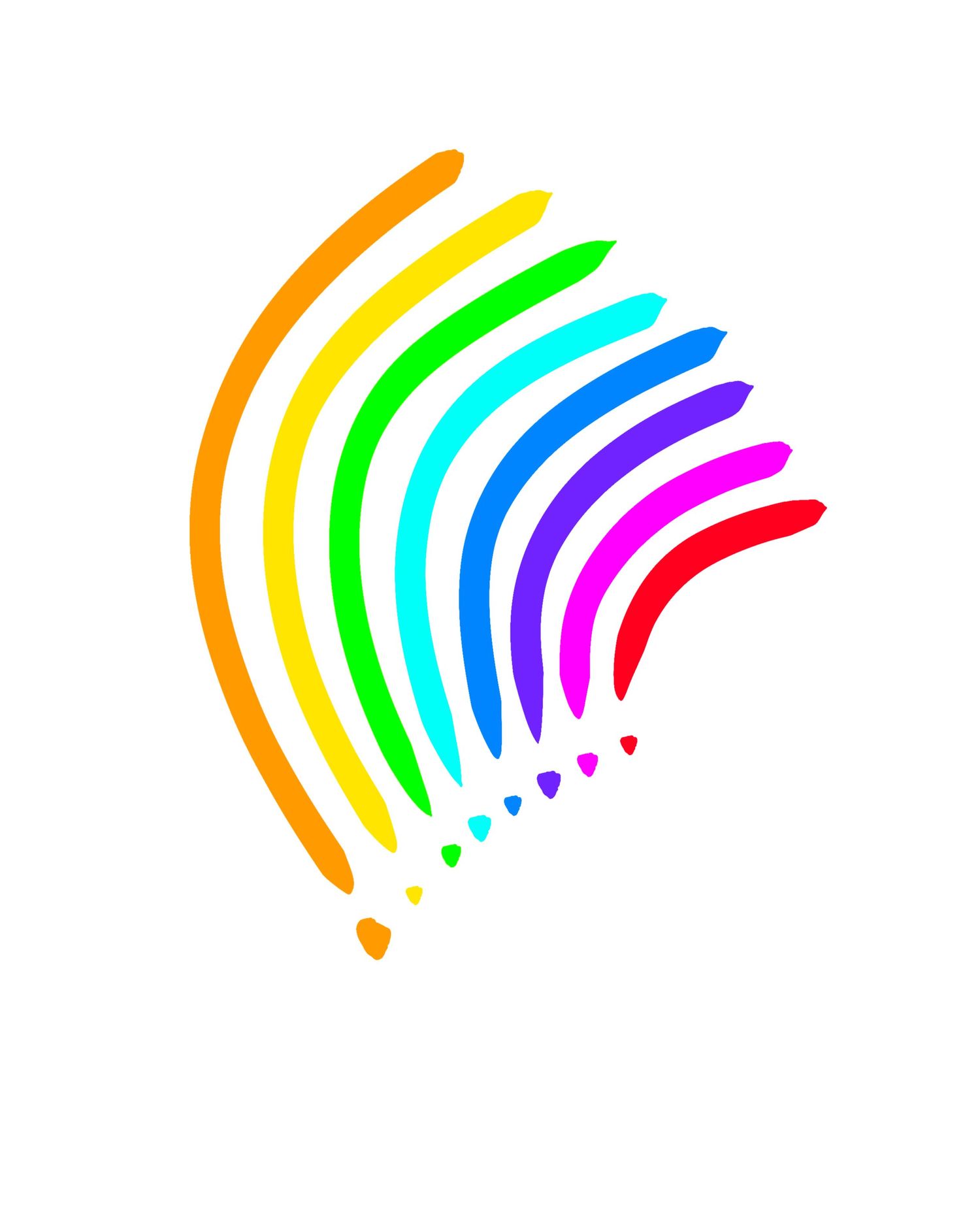 Abstract rainbow curved lines with colorful dots trailing off in a decorative design pattern.