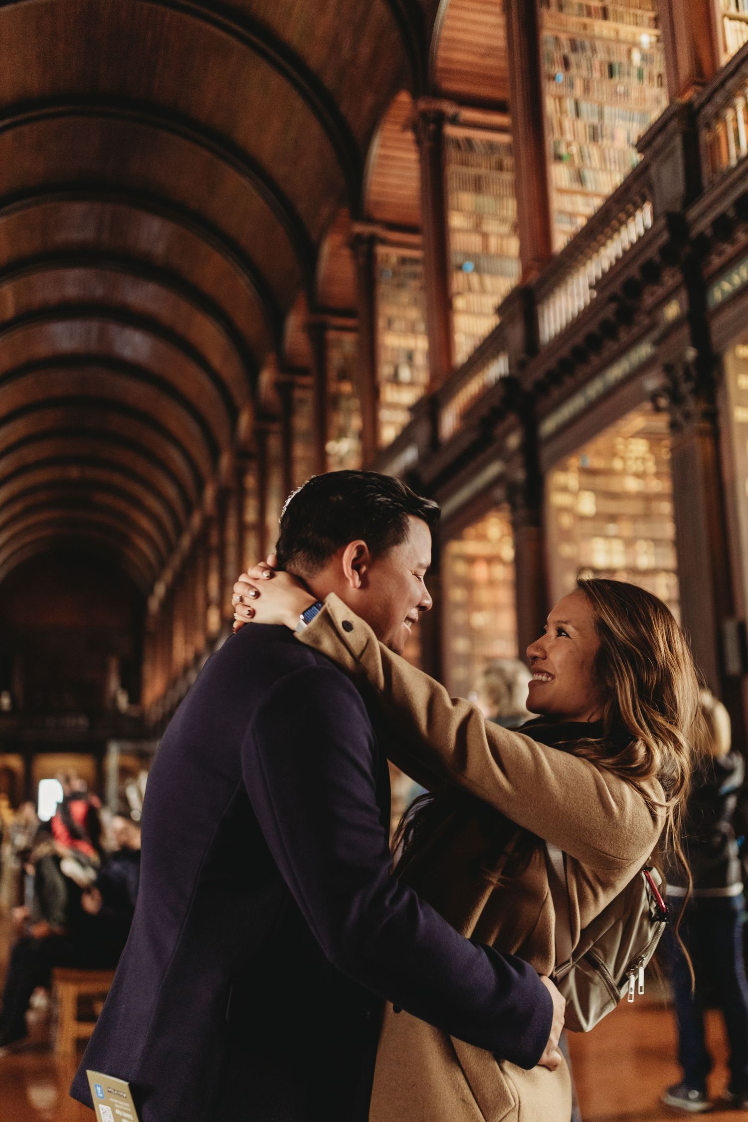 Couples photoshoot in Trinity College Dublin Book of Kells