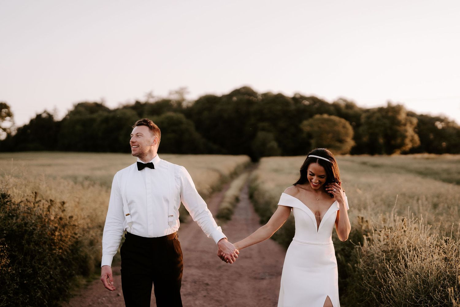 bride-and-groom-sunset-golden-hour-stockton-house-wedding-shropshire