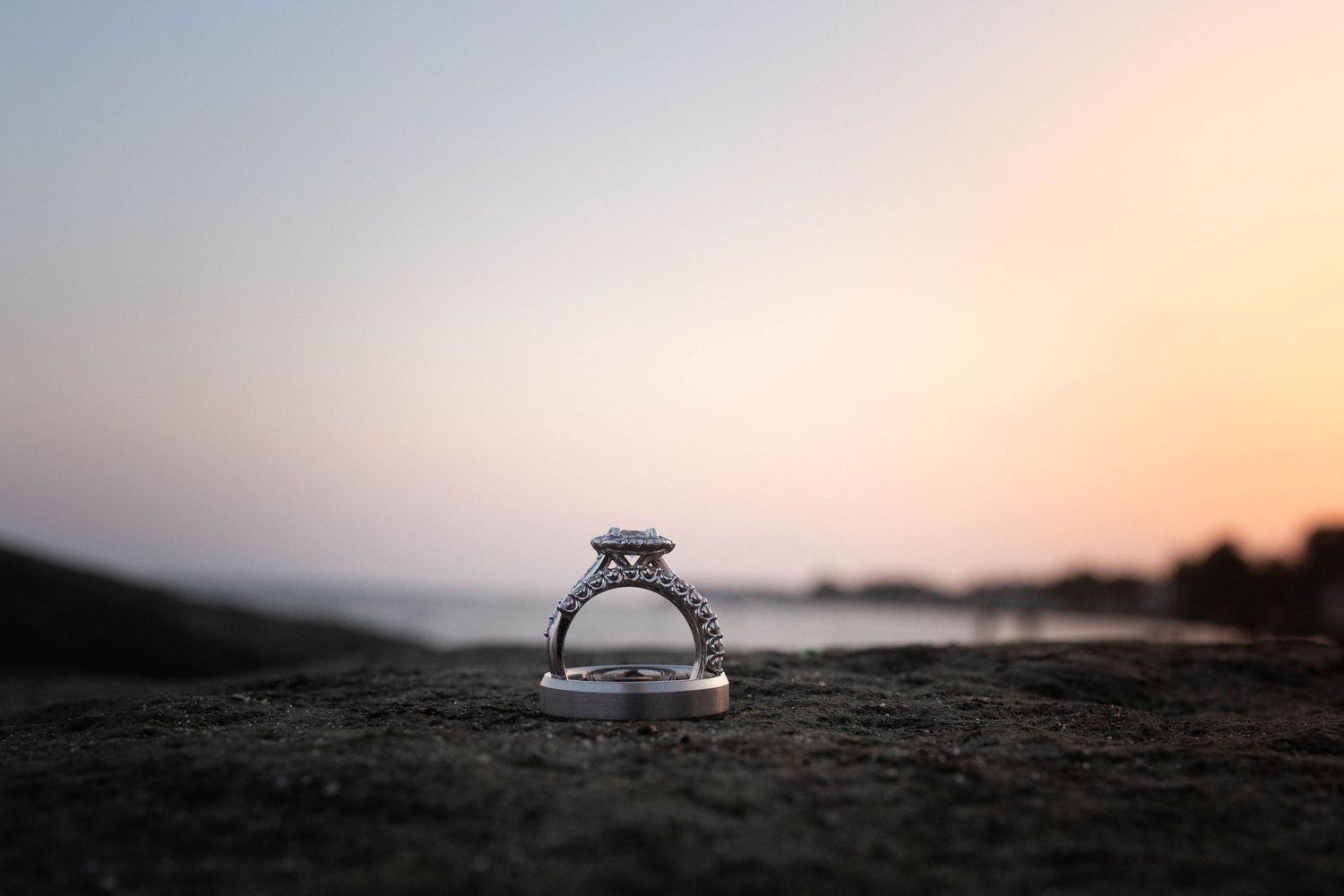 clinton ct beach ring wedding detail shot sunset