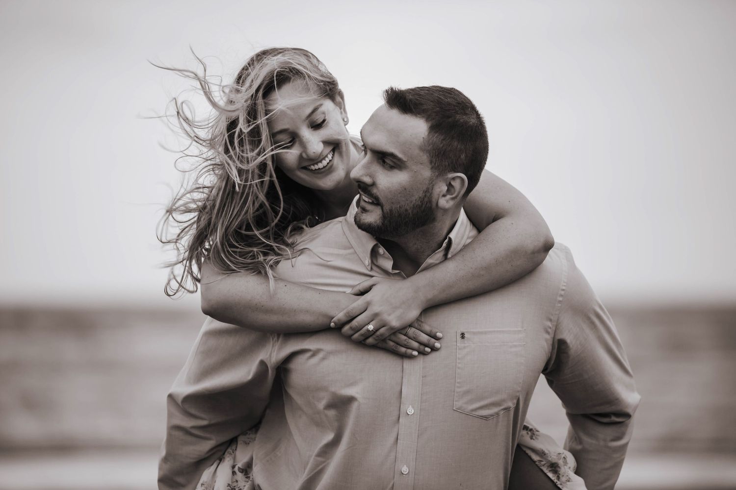 milford ct beach engagement session black white
