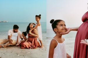 family maternity photos on beach dubai